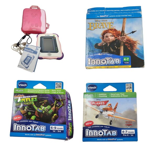 Vtech InnoTab Learning Tablet System, Backpack Pink, 3 TMNT Brave Planes Games - Picture 1 of 16